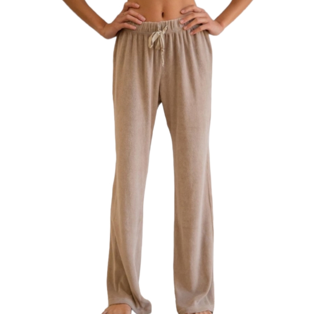 DONNI. Beige/Tan Wide-Leg Drawstring Lounge Pants